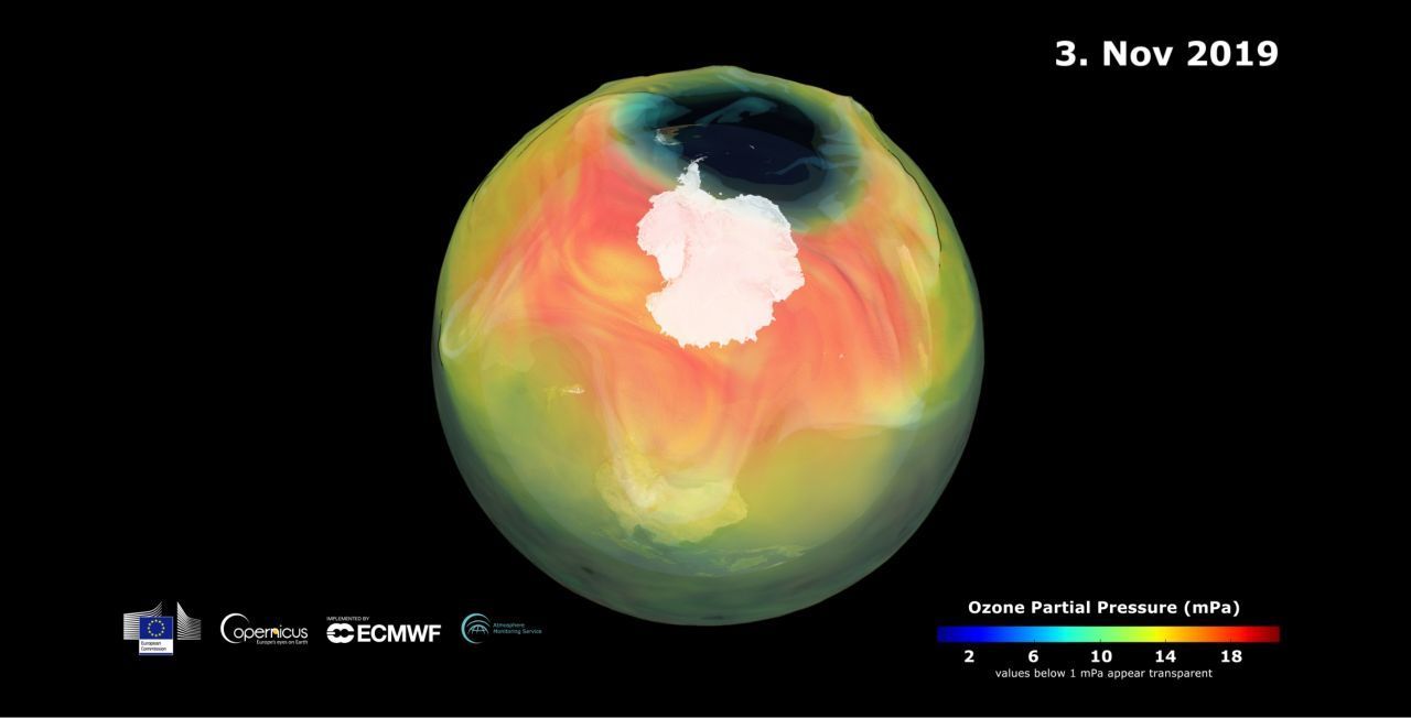 Mitte der 1980er Jahre stand fest: Die Ozonschicht über der Arktis geht zurück. Die Schicht in 15 bis 30 Kilometer Höhe schützt uns vor gefährlicher UV-Strahlung. Die Politik reagierte und verbot den Ozon-Zerstörer FCKW (Flourchlorkohlenwasserstoffe). Mit Erfolg! Im November 2019 gab die Europäische Raumfahrtbehörde bekannt: Das Ozonloch ist so klein wie seit 30 Jahren nicht mehr. 