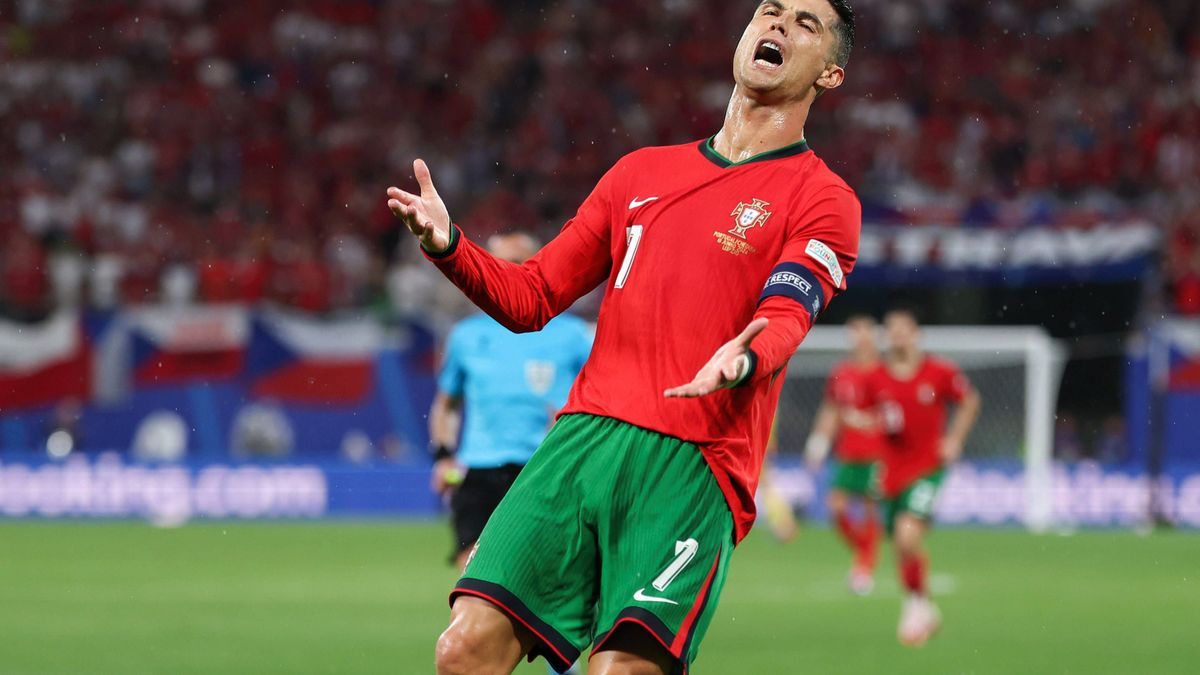 Portugal Vs Czech Republic in Hamburg, Germany - 18 Jun 2024 Cristiano Ronaldo of Portugal reacts during the EURO match between Portugal VS Czech Republic at the Red Bull Arena on June 18, 2024 (Fi...