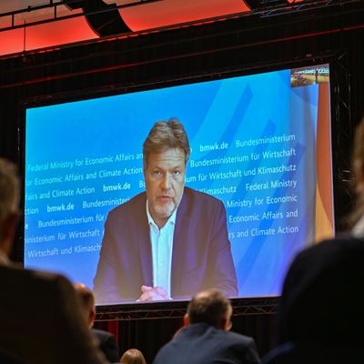 Wirtschaftsminister Habeck spricht auf einer Konferenz.