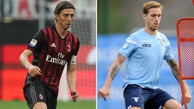 
                <strong>Defensives Mittelfeld</strong><br>
                Für den bisherigen Milan-Kapitän Riccaro Montolivo (li.) dürfte es auch schwer werden, in der Saison 2017/18 von Beginn an zu spielen. Denn mit Lucas Biglia kam für seine Position ein ebenso erfahrener Mann, wie es der zuletzt immer wieder verletzte Italiener selbst ist. Biglia wurde für kolportierte 18 Millionen Euro von Lazio Rom abgeworben, wo der 31-jährige Argentinier Kapitän war. Er unterschrieb einen Vertrag bis 2020 bei den Mailändern.
              