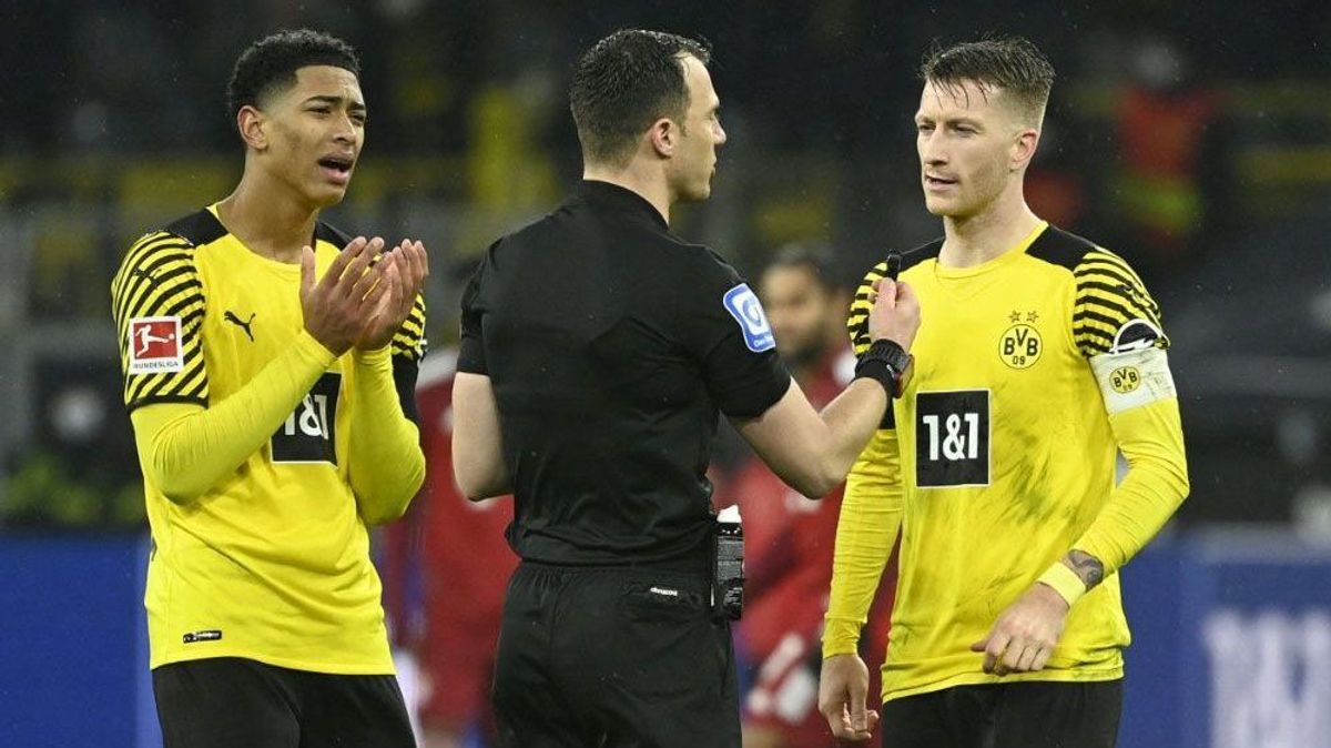 Zwayer diskutiert mit den BVB-Stars Bellingham und Reus