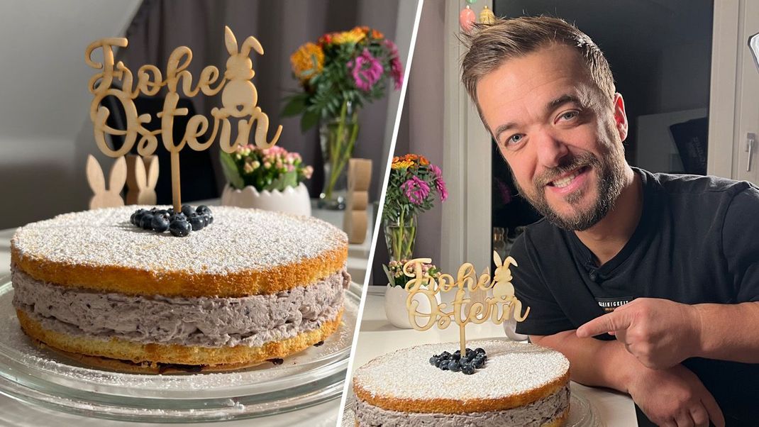 Heidelbeer-Käsesahnetorte mit Holunderblüte