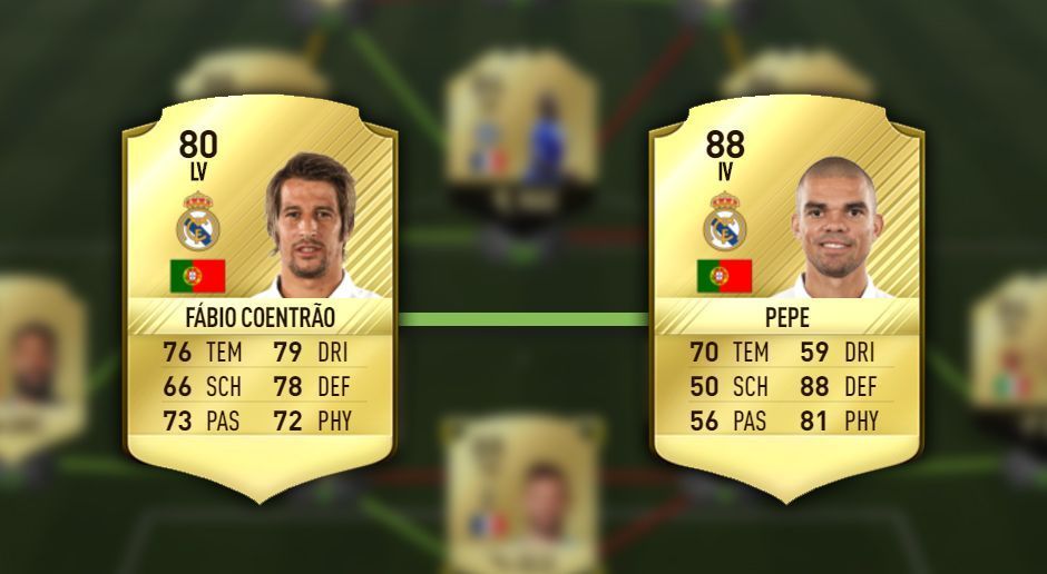 
                <strong>Coentrao – Pepe</strong><br>
                Mit einer Gesamtbewertung von 88 zählt Pepe zu den herausragenden Verteidigern in FIFA 17. Um nicht auf die Chemie achten zu müssen, bietet sich Coentrao als guter Nebenmann an.
              