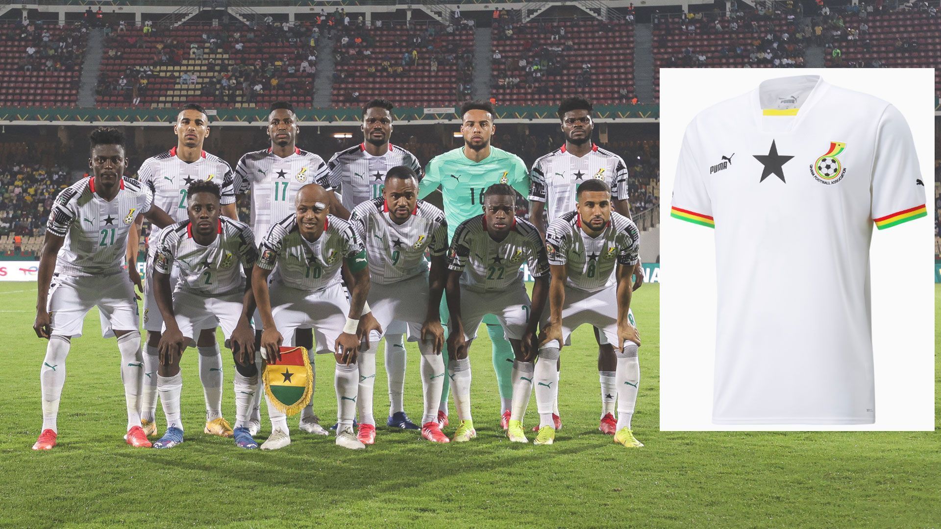 
                <strong>Ghana</strong><br>
                Ghana setzt bei der Weltmeisterschaft wieder auf ein schlichteres Design als beim Vorgängermodell. Das Trikot ist beinahe gänzlich in Weiß gehalten. Auffällig ist der große schwarze Stern der "Black Stars" auf Brusthöhe. An den Ärmeln sind zudem die Nationalfarben abgebildet. 
              