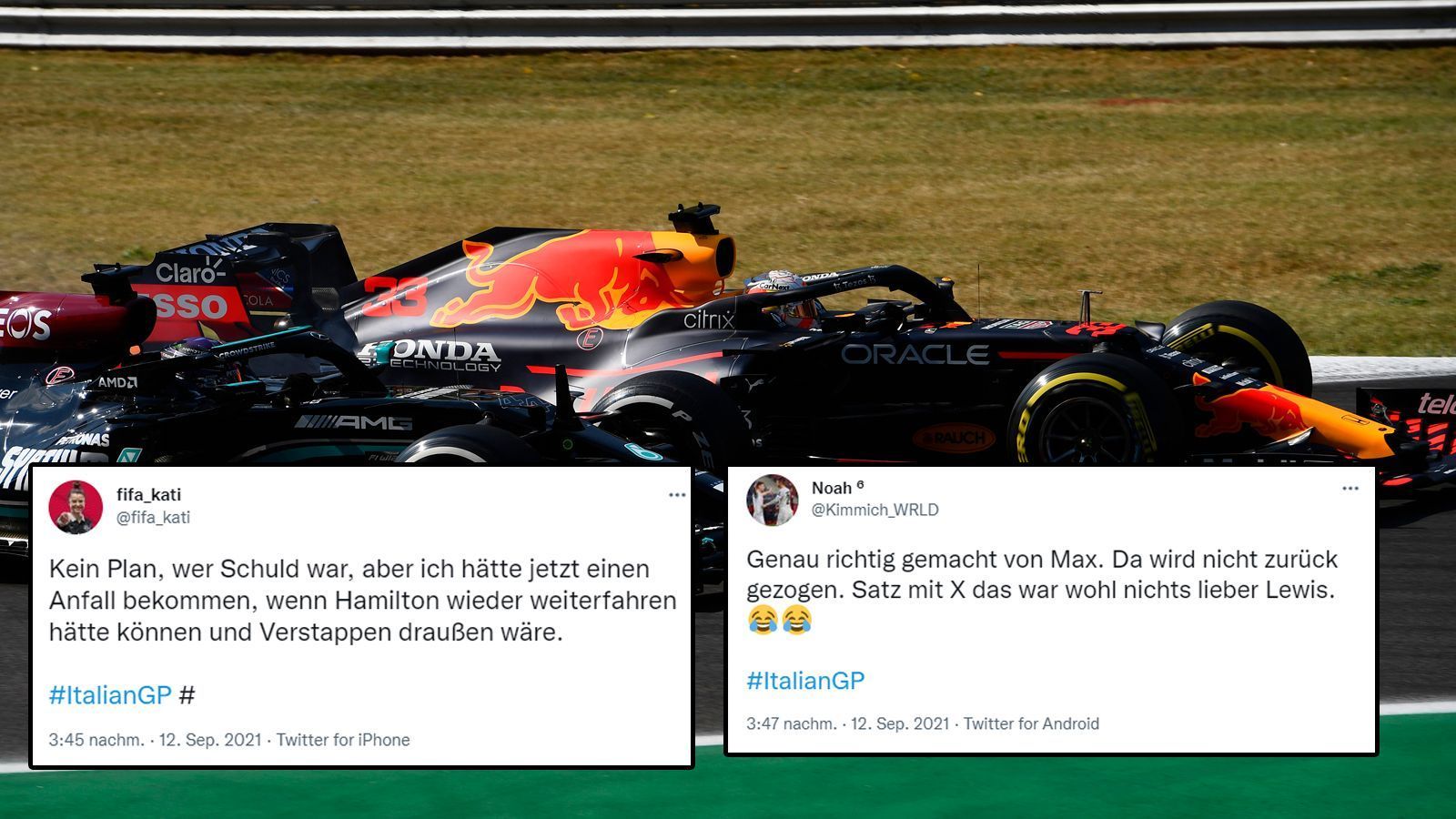 
                <strong>Hamilton vs Verstappen </strong><br>
                Hamilton setzte sich knapp vor Verstappen, ließ dem Red-Bull-Piloten in den engen Kurven jedoch keinen Raum und bockte ihn unfreiwillig auf. Zusammen mussten die WM-Führenden das Rennen im Kies beenden, das Netz hatte seinen Spaß. 
              