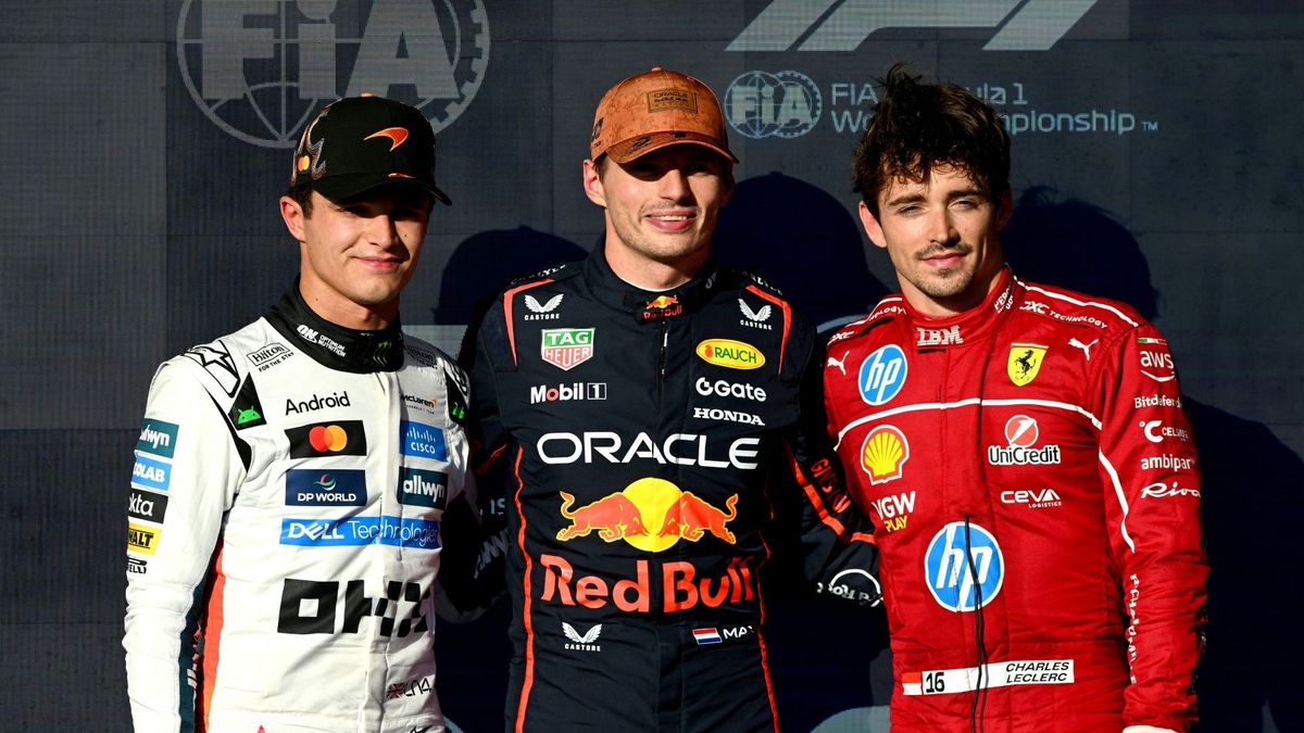 Norris (l.), Verstappen und Leclerc (r.)
