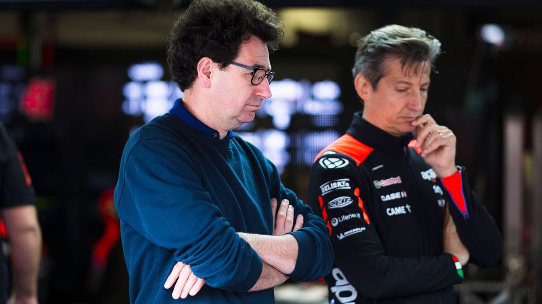 Former scuderia Ferrari team manager Mattia Binotto with Rivola Massimo (ita), CEO Aprilia Racing, portrait during the 2024 MotoGP Grand Premio d™Italia Brembo, Italien GP, on the Mugello circuit, from May 31 to June 2nd, in Italy - MOTO - MOTO GP - ITALY GRAND PRIX 2024 DPPI Panoramic PUBLICATIONxNOTxINxFRAxBEL RCZ_1329