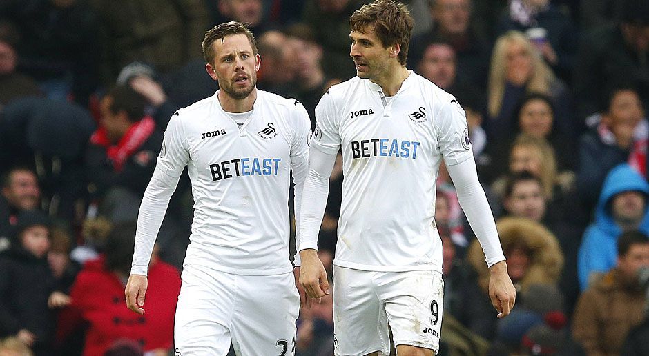 
                <strong>Platz 15 (geteilt): Swansea City mit Fernando Llorente und Gylfi Sigurdsson </strong><br>
                Llorente (re.) und Sigurdsson kassieren jeweils 4,3 Millionen Euro pro Jahr.
              