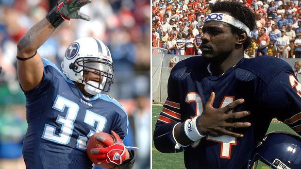 
                <strong>Jarrett und Walter Payton</strong><br>
                Familie Payton: Eine Saison lang darf sich Jarrett Payton (li.) als Running Back bei den Tennessee Titans probieren. Damit steht er deutlich im Schatten seines viel zu früh verstorbenen Vaters, der sich in den 70er und 80er Jahren bei den Chicago Bears unsterblich macht. Seit Walter Paytons Tod 1999 trägt der jährlich vergebene Award für Spieler mit besonderem Sozial-Engagement seinen Namen.
              