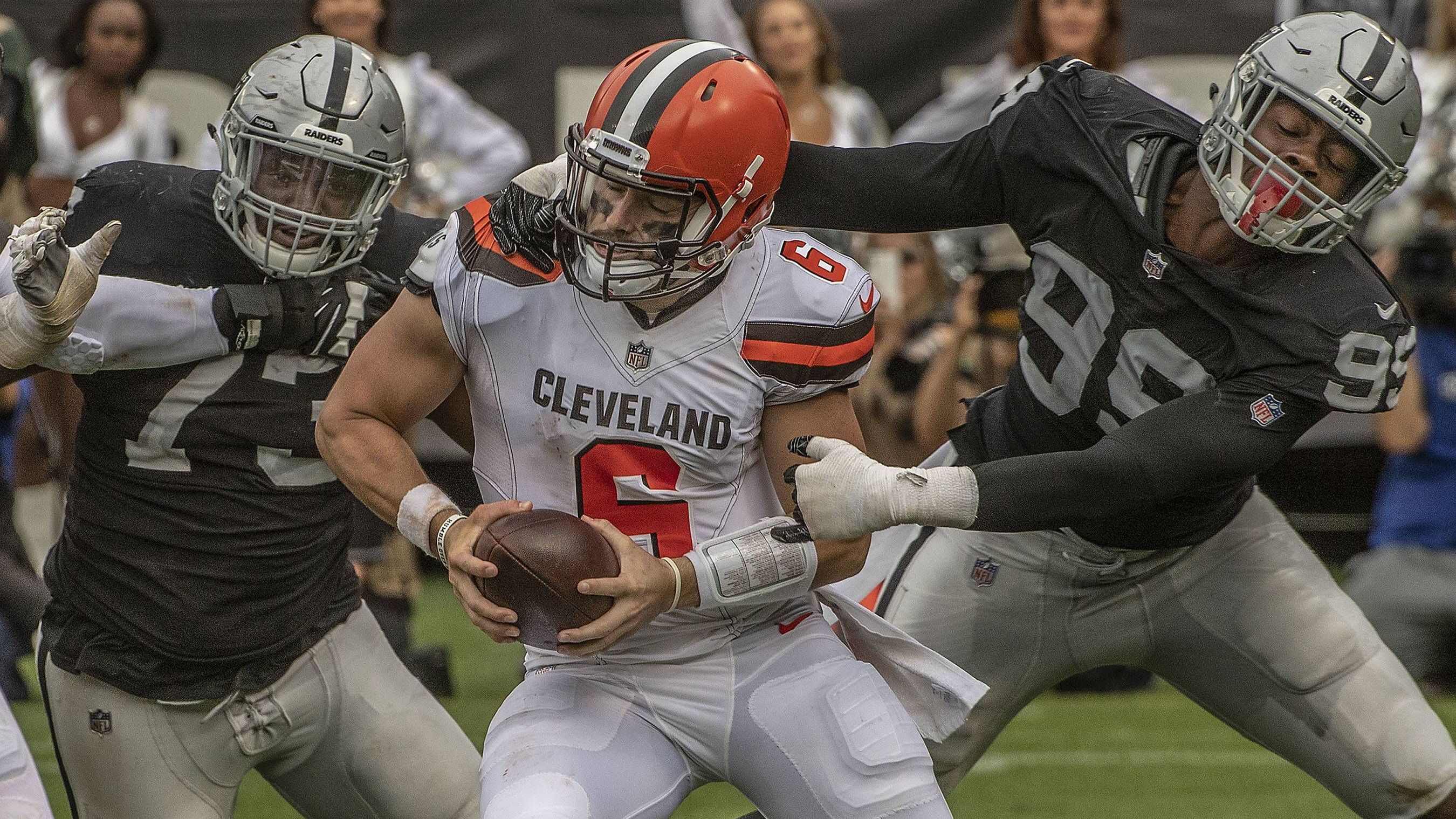<strong>Platz 25: Baker Mayfield (damals Cleveland Browns)</strong><br>Erster NFL-Start: Week 4, 2018 @ Oakland Raiders<br>Statistiken: 21/41, 295 Yards, 2 TD, 2 INT<br>QBR: 70,7
