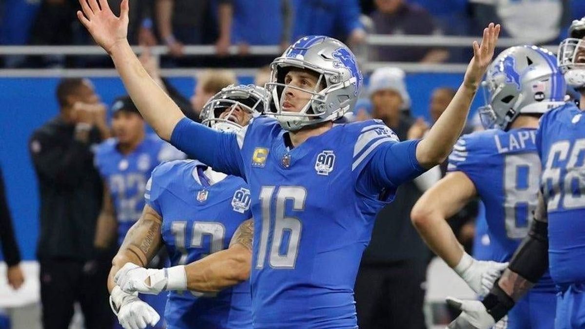 Syndication: USA TODAY Jared Goff celebrates during the Lions wild-card playoff win over the Rams. McLean , EDITORIAL USE ONLY PUBLICATIONxINxGERxSUIxAUTxONLY Copyright: xEricxSealsx USATSI_23053610