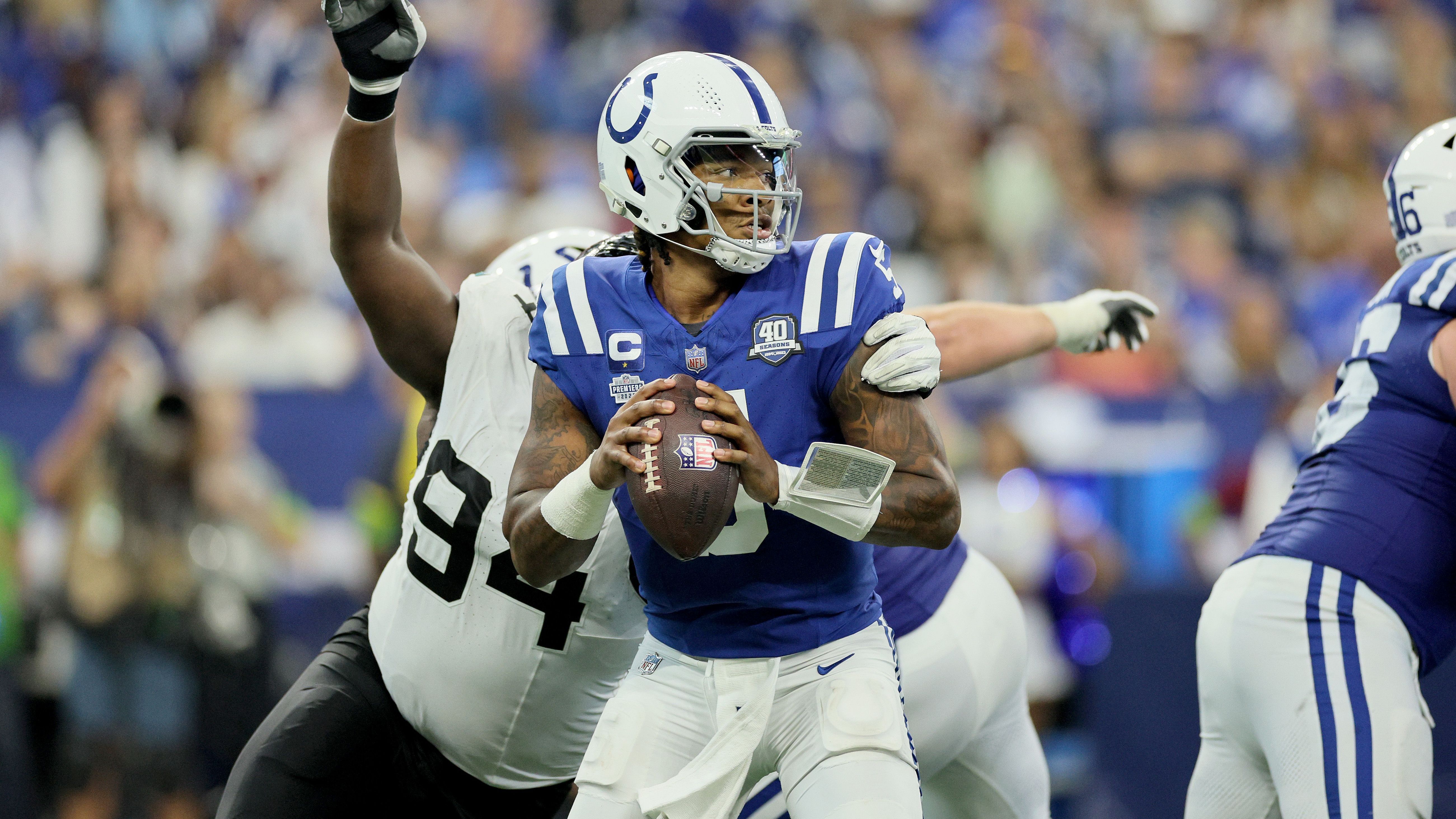 <strong>Platz 18: Anthony Richardson (Indianapolis Colts)</strong><br>Erster NFL-Start: Week 1, 2023 vs. Jacksonville Jaguars<br>Statistiken: 24/37, 223 Yards, 1 TD, 1 INT<br>QBR: 79,0