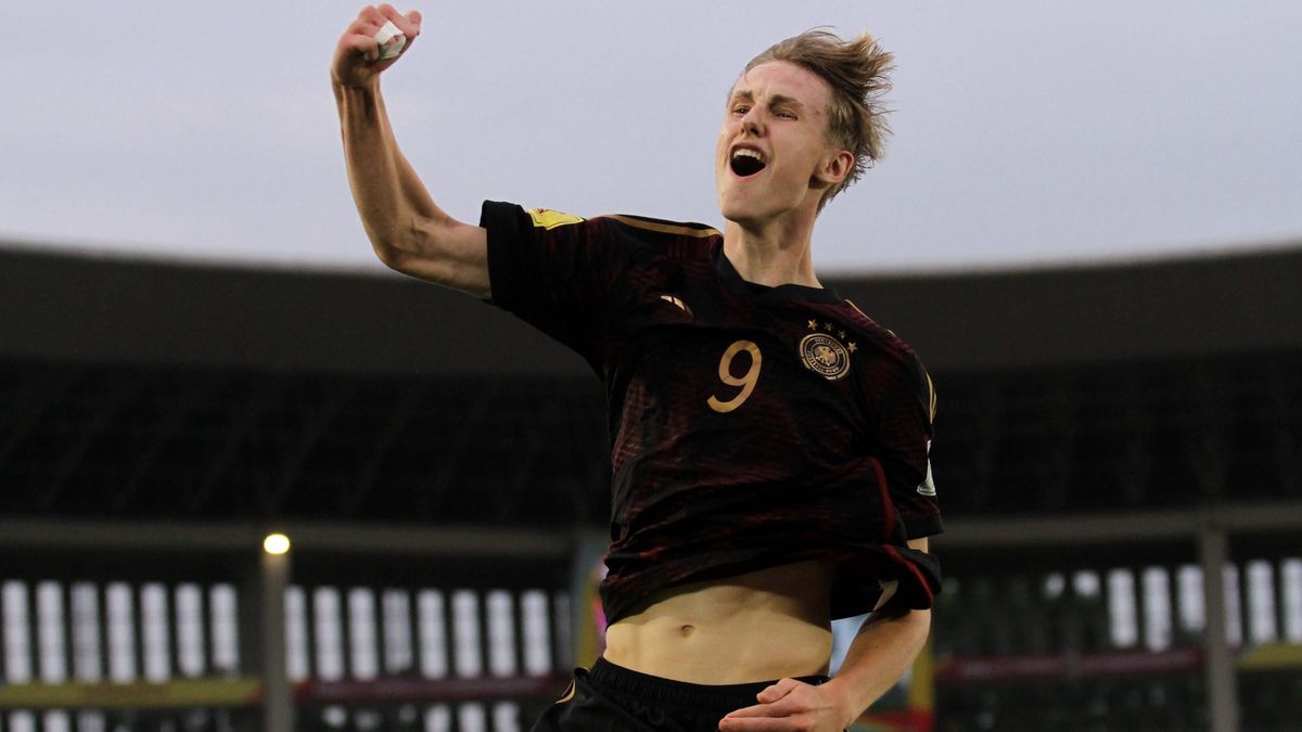 November 28, 2023, Surakarta, Central Java, Indonesia: MAX MOERSTEDT of Germany celebrating his goal during FIFA U-17 World Cup Semi Final match between Argentina and Germany at Manahan Stadium. Su...