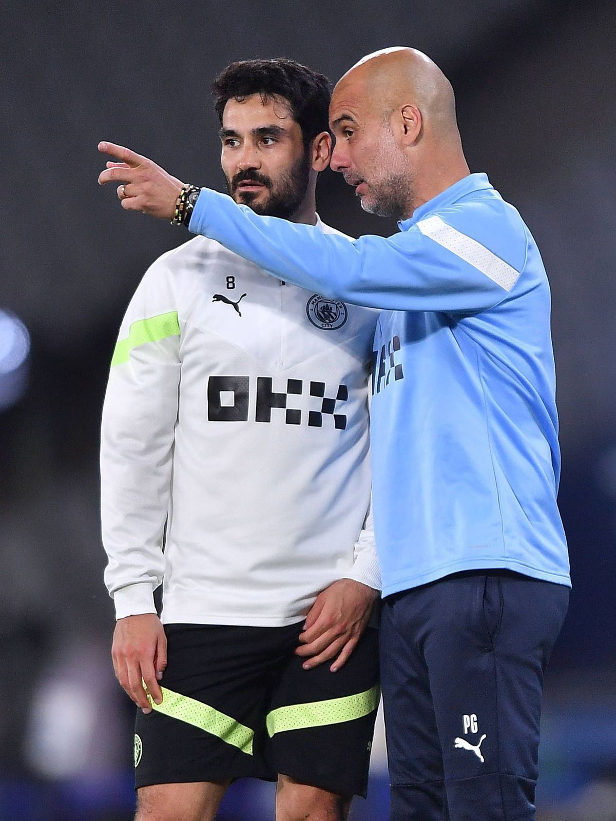 Fußball Champions League Finale Abschlusstraining Manchester City am 09.06.2023 im Atatürk-Olympiastadion in Istanbul Ilkay Gündogan ( Manchester ), links - Josep Pep Guardiola ( Trainer Cheftraine...
