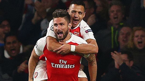 
                <strong>FC Arsenal (Olivier Giroud und Alexis Sanchez)</strong><br>
                FC Arsenal (England, 29 Tore in 16 Premier-League-Spielen): Olivier Giroud (li., 9 Tore) + Alexis Sanchez (6 Tore) = 51,7% der Treffer (15 Tore).
              