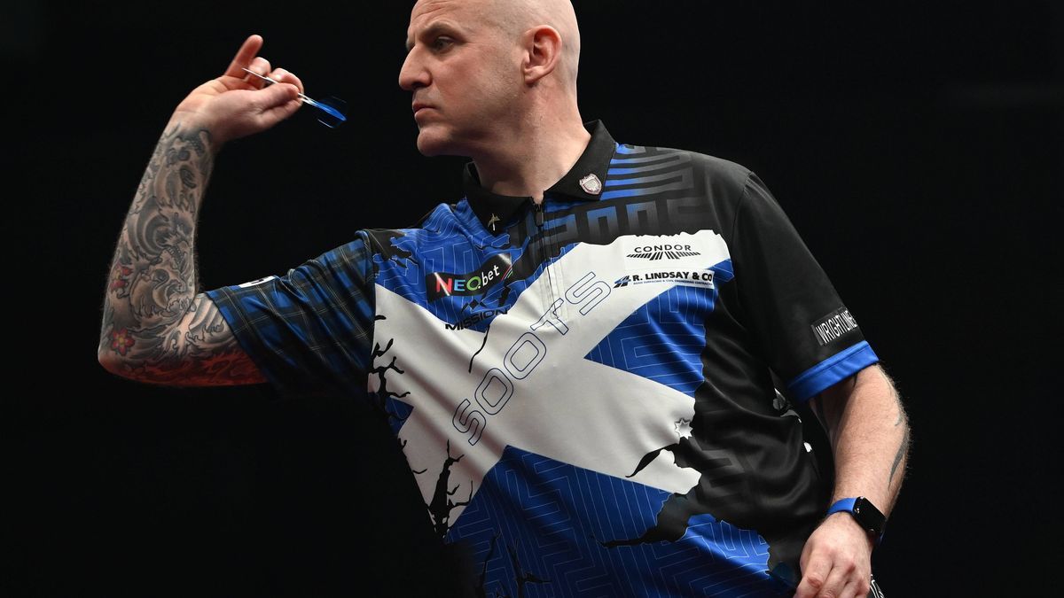 01.04.2024, München, Deutschland (GER): Alan Soutar (Schottland), NEO.bet German Dart Grand Prix München, PDC European Tour 24 *** 01 04 2024, Munich, Germany (GER) NEO.bet German Dart Grand Prix M...