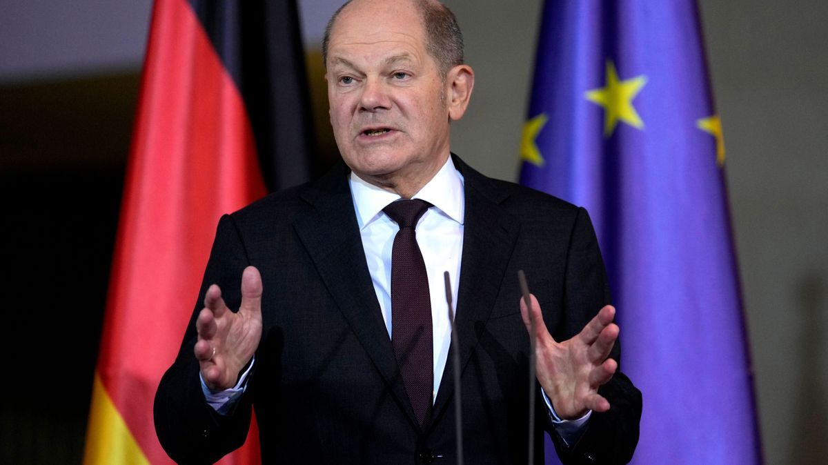 Olaf Scholz bei einer Pressekonferenz in Berlin.