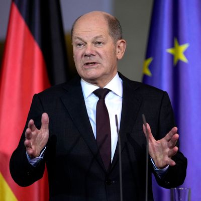 Olaf Scholz bei einer Pressekonferenz in Berlin.