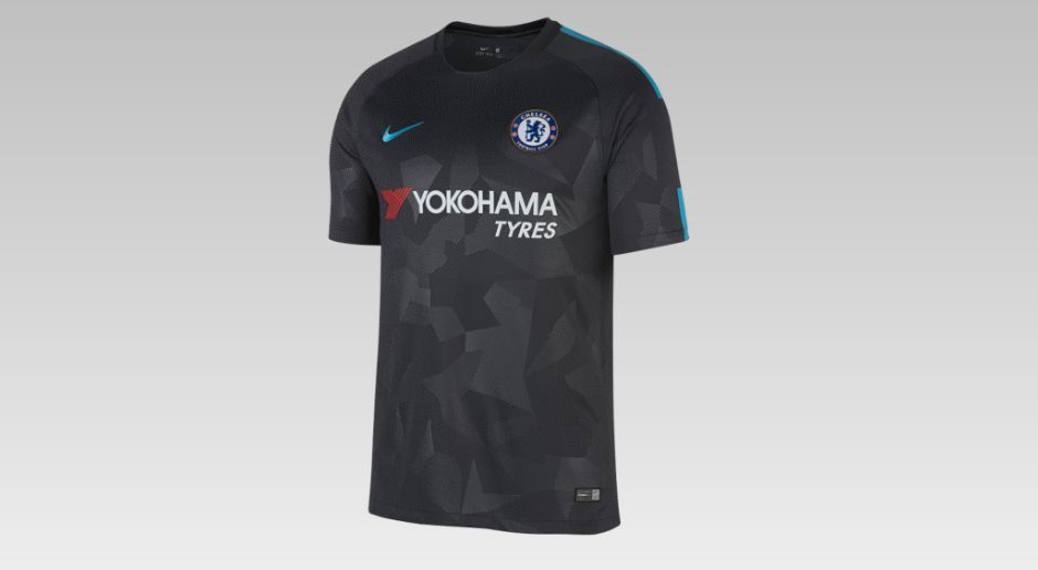 
                <strong>FC Chelsea - Ausweichtrikot 2017/2018</strong><br>
                Das "kleine Schwarze" trifft auf Camouflage mit grellem Türkis. Der FC Chelsea geht bei der Gestaltung seines Ausweichtrikots sehr eigene Wege. Der englische Meister wird die Spielkleidung wohl hauptsächlich in der Champions League einsetzen.
              