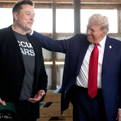 5. Oktober 2024, USA, Butler: Elon Musk, CEO von Tesla und SpaceX, und der republikanische Präsidentschaftskandidat und ehemalige US-Präsident Donald Trump 
