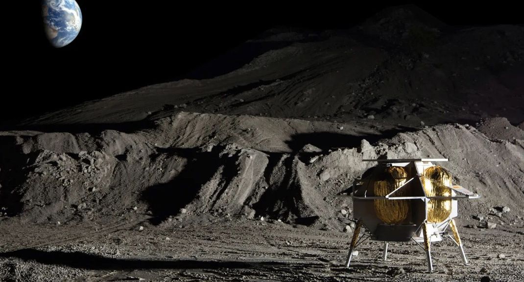 Wunschdenken: Die private Landefähre Peregrine in künstlerischer Darstellung auf dem Mond. In Wirklichkeit kam sie dort nie an.