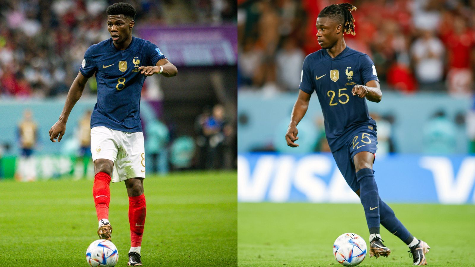 
                <strong>Real Madrid: Drei Spieler im WM-Finale</strong><br>
                Spieler im WM-Finale: Aurelien Tchouameni (li., Frankreich), Eduardo Camavinga (re., Frankreich) und Karim Benzema (Frankreich)Anmerkung: Karim Benzema reiste vor dem Turnier verletzungsbedingt ab, wurde aber nicht aus dem Kader gestrichen und könnte im Finale zum Einsatz kommen.
              