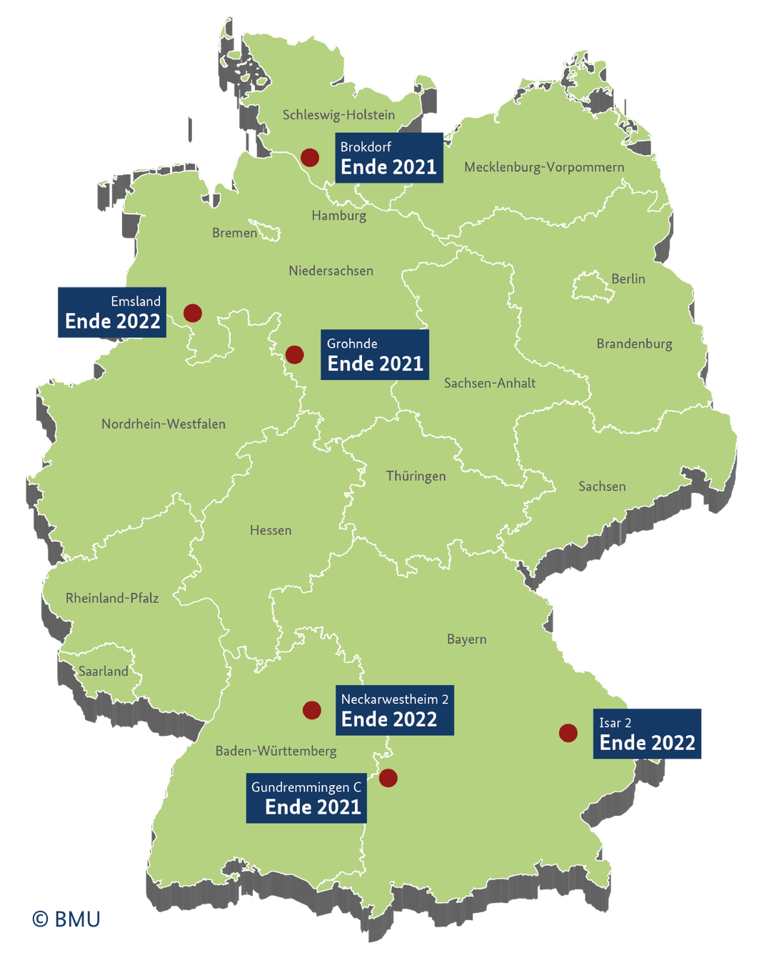 Das sind die Standorte der letzten aktiven Atomkraftwerke in Deutschland.