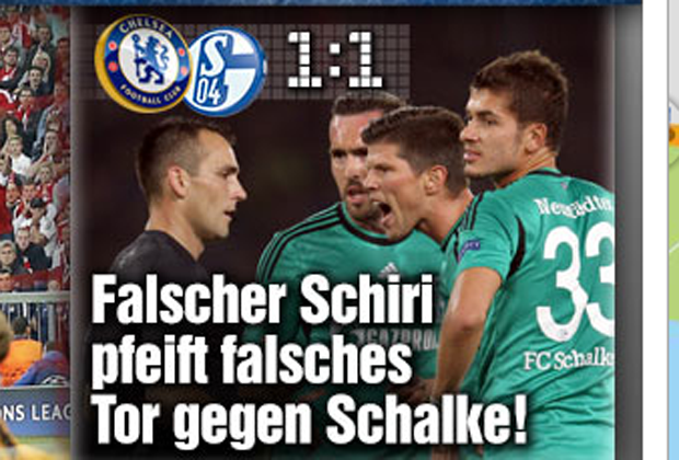 
                <strong>Bild-Zeitung</strong><br>
                Beim Schalke-Spiel gegen Chelsea steht nicht Schalkes erkämpfter Punkt bei den Blues, sondern Ersatzschiedsrichter Bebek im Mittelpunkt.
              
