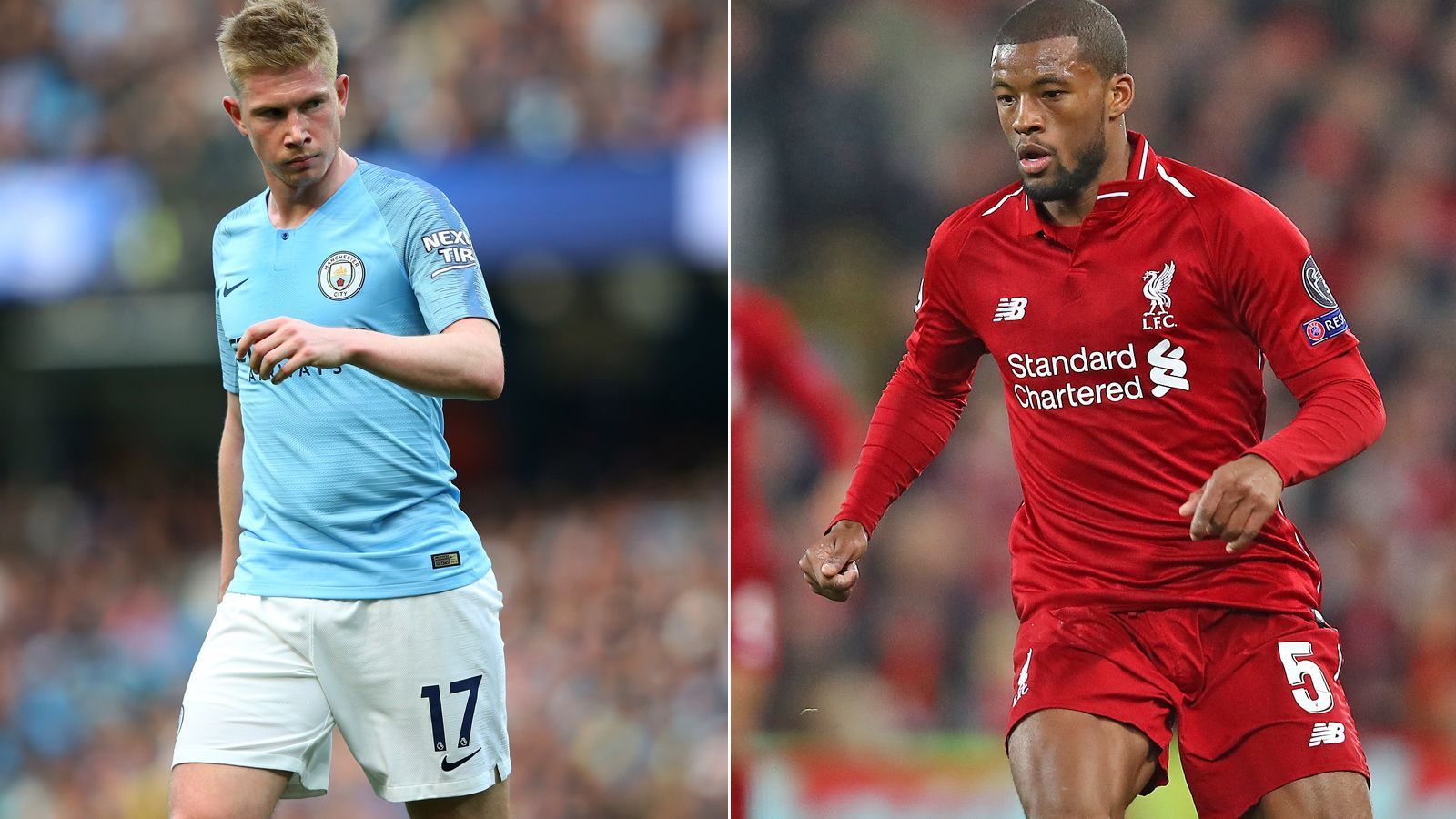 
                <strong>Rechtes Mittelfeld: Kevin De Bruyne vs. Georginio Wijnaldum</strong><br>
                Nachdem das Head to Head in der Abwehr eindeutig ist, wird es im Mittelfeld spannend. Kevin De Bruyne war lange verletzt, verpasste 14 Liga-Spiele in der aktuellen Saison. Auch zuletzt fehlte der Ex-Bundesliga-Spieler gegen Southampton. Doch De Bruyne zeigt im Vergleich zu Georginio Wijnaldum mehr Feuer, gegen Crystal Palace schoss er vor wenigen Tagen sein erstes Saisontor. Sein Form: steigend. Auch wenn es knapp ist: Dieses Duell geht an Manchester City. Punkt für Kevin De Bruyne - 2:5
              