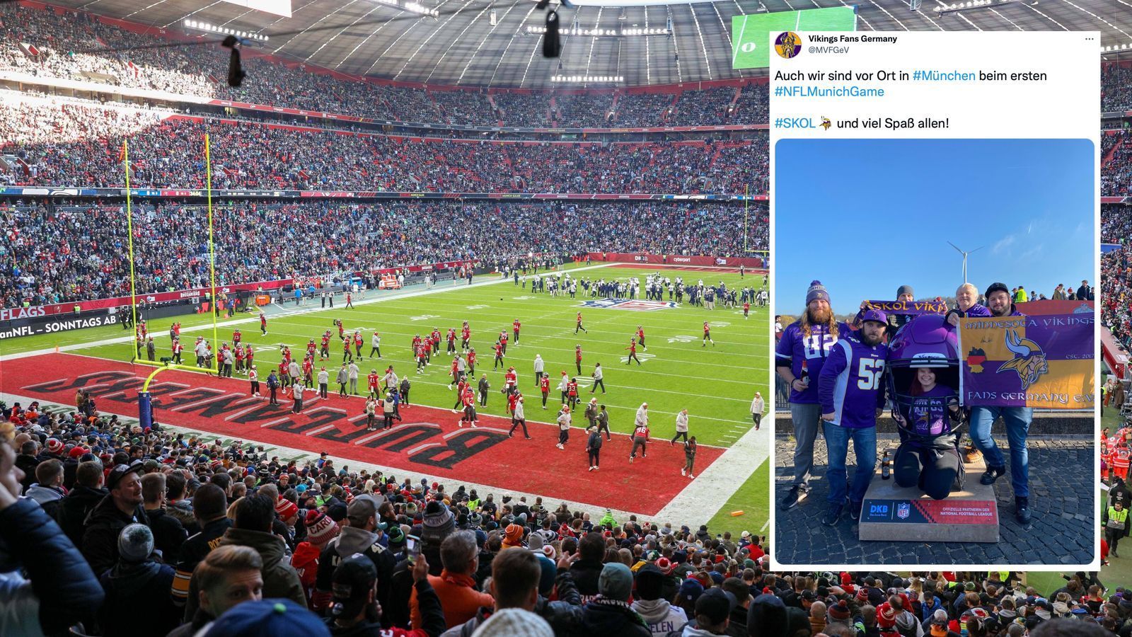 
                <strong>Tampa Bay Buccaneers vs. Seattle Seahawks: Verrückte Fans beim Munich Game</strong><br>
                Es sind nicht nur Fans der beiden beteiligten Mannschaft in München...
              