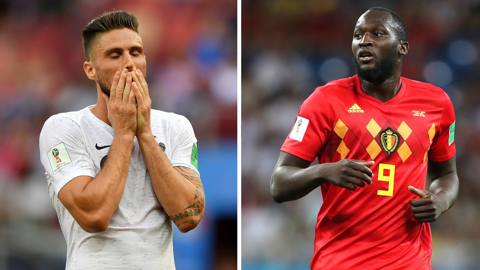 
                <strong>Olivier Giroud vs. Romelu Lukaku </strong><br>
                Lukaku ist der klar bessere Spieler. Technisch besser, athletisch stärker und torgefährlicher. Vier Tore hat er schon erzielt, Giroud noch keins. Was allerdings nicht heißen soll, dass der französische Stürmer schlecht spielt. Er ist als Anspielstation und Fokuspunkt enorm wichtig für die "Equipe Tricolore". Trotzdem: Lukaku ist genauso wichtig und individuell deutlich besser. Punkt für Lukaku
              