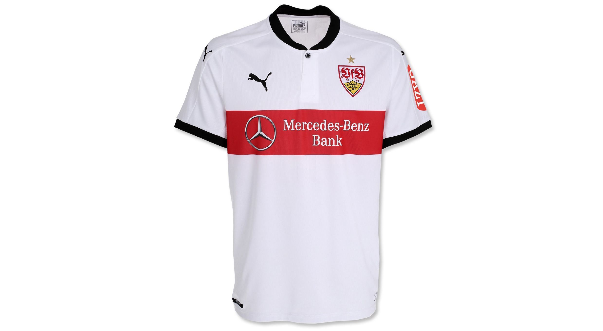 
                <strong>VfB Stuttgart</strong><br>
                Das Heimtrikot des VfB Stuttgart sorgt für Gesprächsstoff. Neben dem Sponsor auf dem rechten Ärmel ist auch der schwarze Kragen und Ärmelrand neu. Sieht ein bisschen nach Trauerfloor aus. Beim Auswärtstrikot ...
              