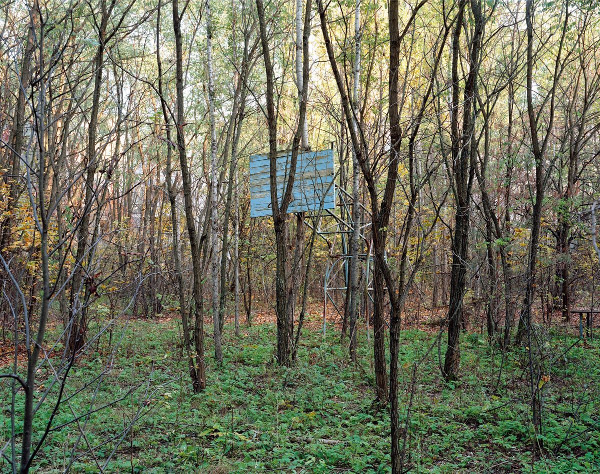 Ein Basketballplatz im Jahr 2007 im Sperrgebiet von Tschernobyl ist überwuchert von Grün.