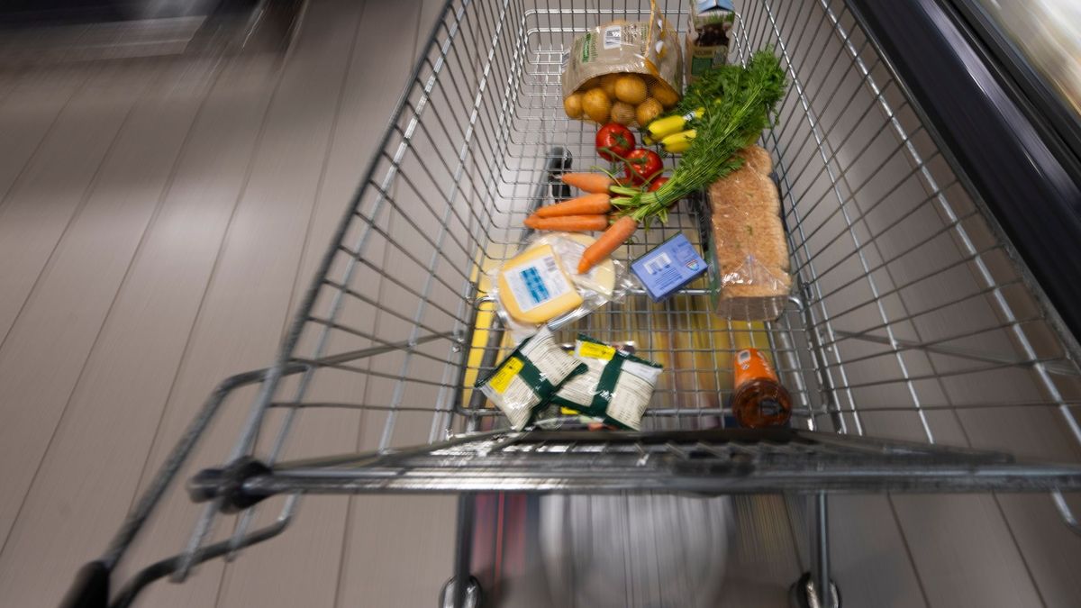Einkaufswagen mit Lebensmitteln