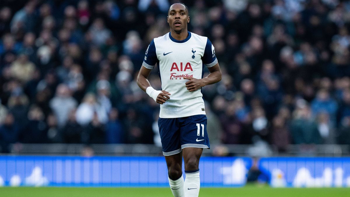 LONDON, ENGLAND - FEBRUARY 16: Mathys Tel of Tottenham Hotspur FC during the Premier League match between Tottenham Hotspur FC and Manchester United, ManU FC at Tottenham Hotspur Stadium on Februar...