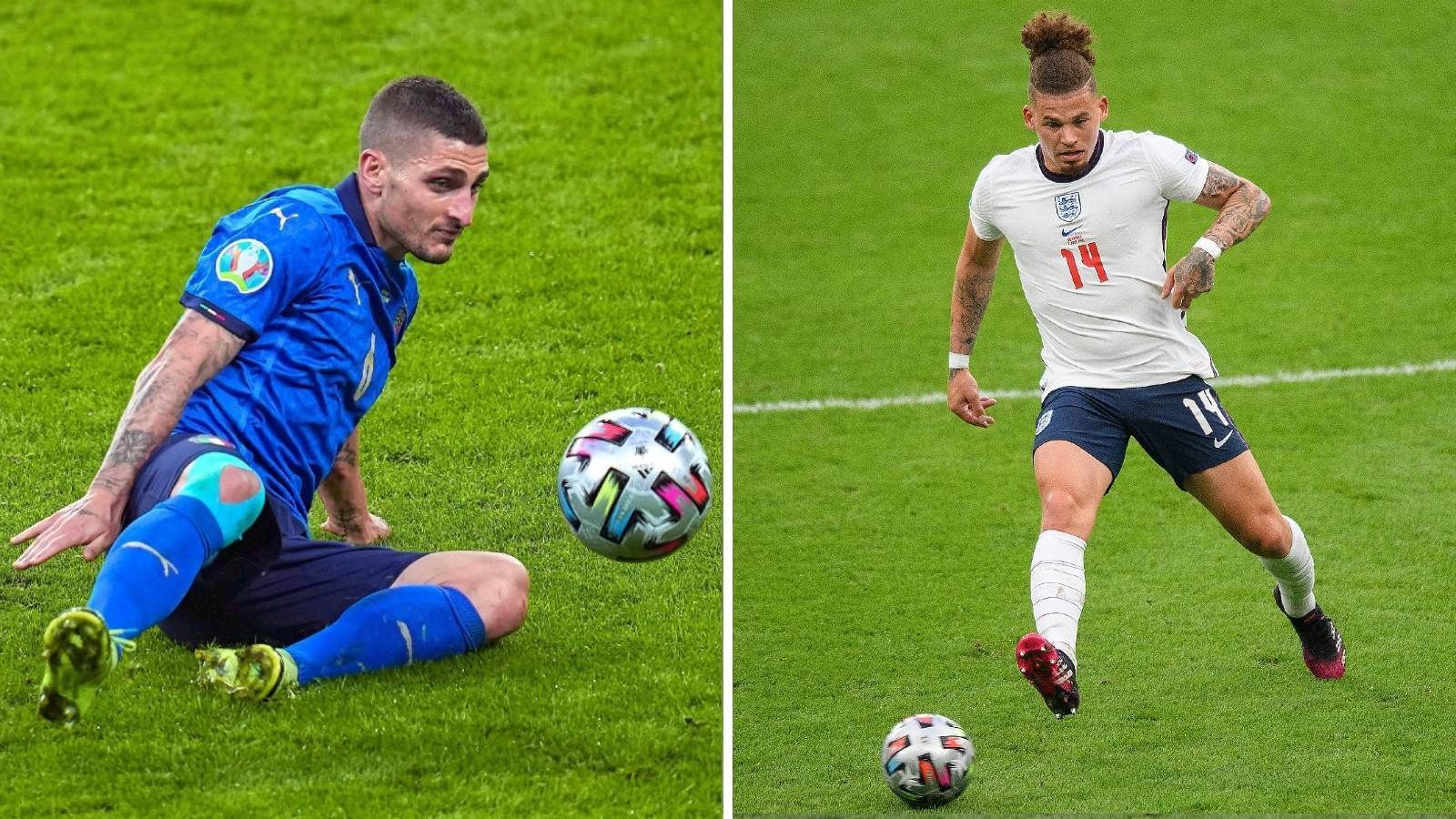 
                <strong>Zentrales Mittelfeld: Marco Verratti vs. Kalvin Phillips </strong><br>
                Nach einer verletzungsgeplagten Saison hat Mittelfeld-Routinier Marco Verratti zur EM seine Top-Form erreicht und lechzt nach dem ersten großen Titel seiner Karriere. Gegen Spanien hatte er im Mittelfeld Koke und Co. im Griff, sodass sich das spanische Spiel kaum entfalten konnte. Zudem ist er das wichtigste Bindeglied zwischen Angriff und Verteidigung. Sein Gegenüber bei den Engländern ist Kampfmaschine Kalvin Phillips. Auch für ihn ist diese EM der Durchbruch auf der ganz großen Bühne, sodass er sich fest ins Team von Gareth Southgate spielen konnte. Gegen die Dänen hatte er den ein oder anderen Wackler drin, weshalb dieses Duell an die Italiener geht. Stand: 6:4.
              