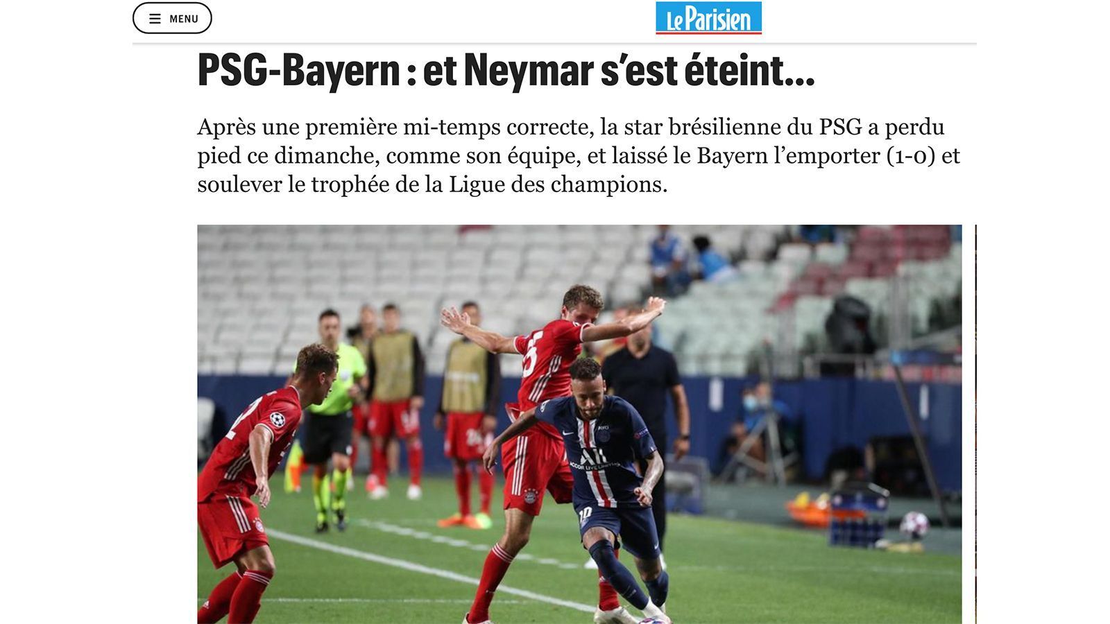 
                <strong>Frankreich</strong><br>
                Le Parisien: PSG-Bayern: Und Neymar starb...
              