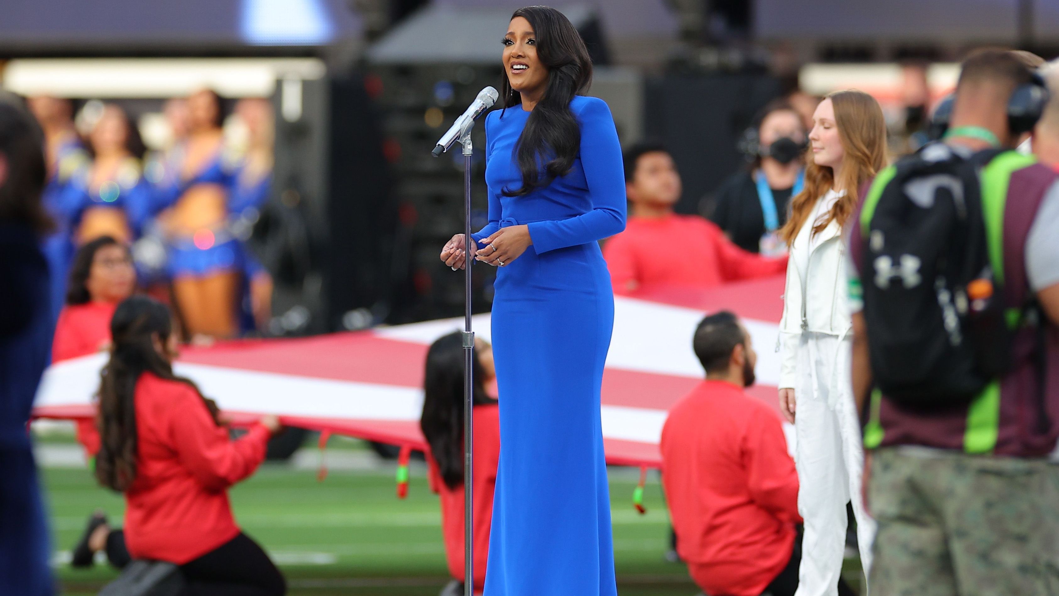 <strong>Mickey Guyton</strong><br>2022: Mickey Guyton beim Super Bowl zwischen den Cincinnati Bengals und den Los Angeles Rams.