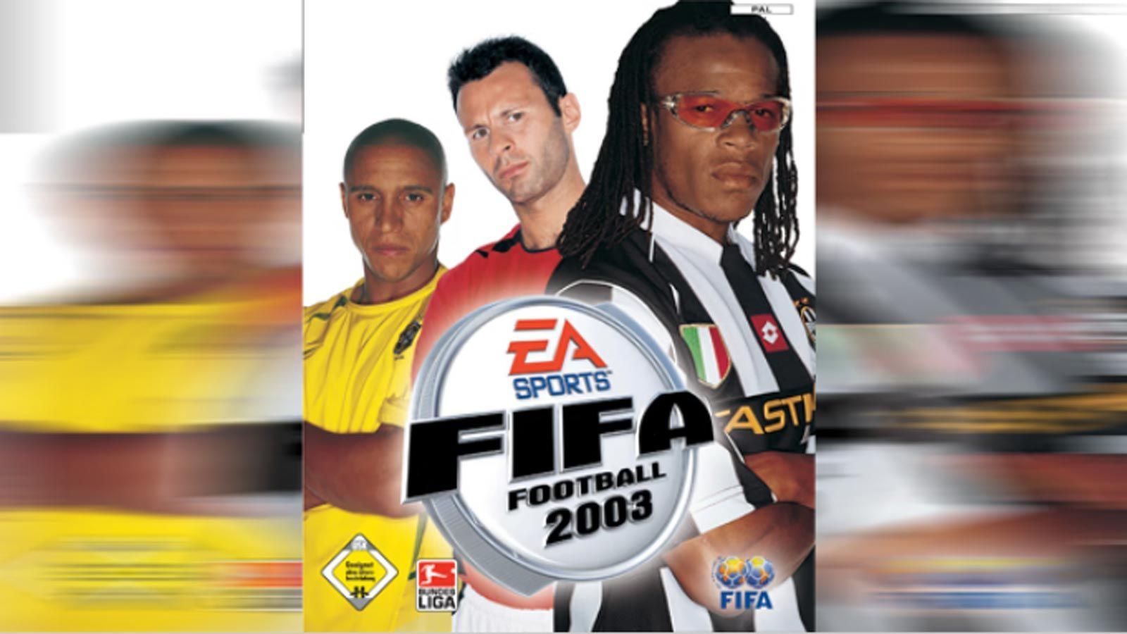 
                <strong>FIFA 2003</strong><br>
                FIFA 2003 - Cover-Spieler: Roberto Carlos, Ryan Giggs und Edgar Davids.
              