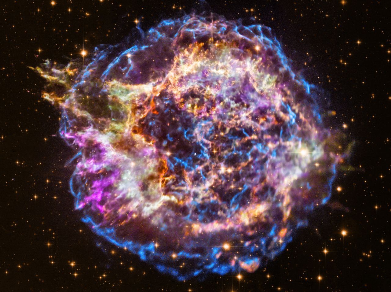 Mit seinen Röntgen-Sensoren soll IXPE auch Sterne untersuchen, die in einer Supernova explodiert sind (hier die Überreste von Cassiopeia A, aufgenommen vom Weltraumteleskop Chandra).