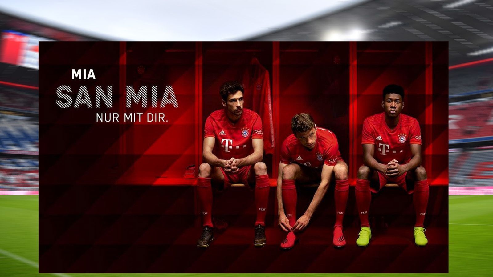 
                <strong>FC Bayern München </strong><br>
                So läuft der FC Bayern in der Saison 2019/20 in der Allianz Arena auf. Zum ersten Einsatz kam die neue Spielkleidung pünktlich am letzten Bundesliga-Spieltag 2018/2019 gegen Eintracht Frankfurt. Vor eigenem Publikum wurden die Münchner im neuen Jersey deutscher Meister.
              