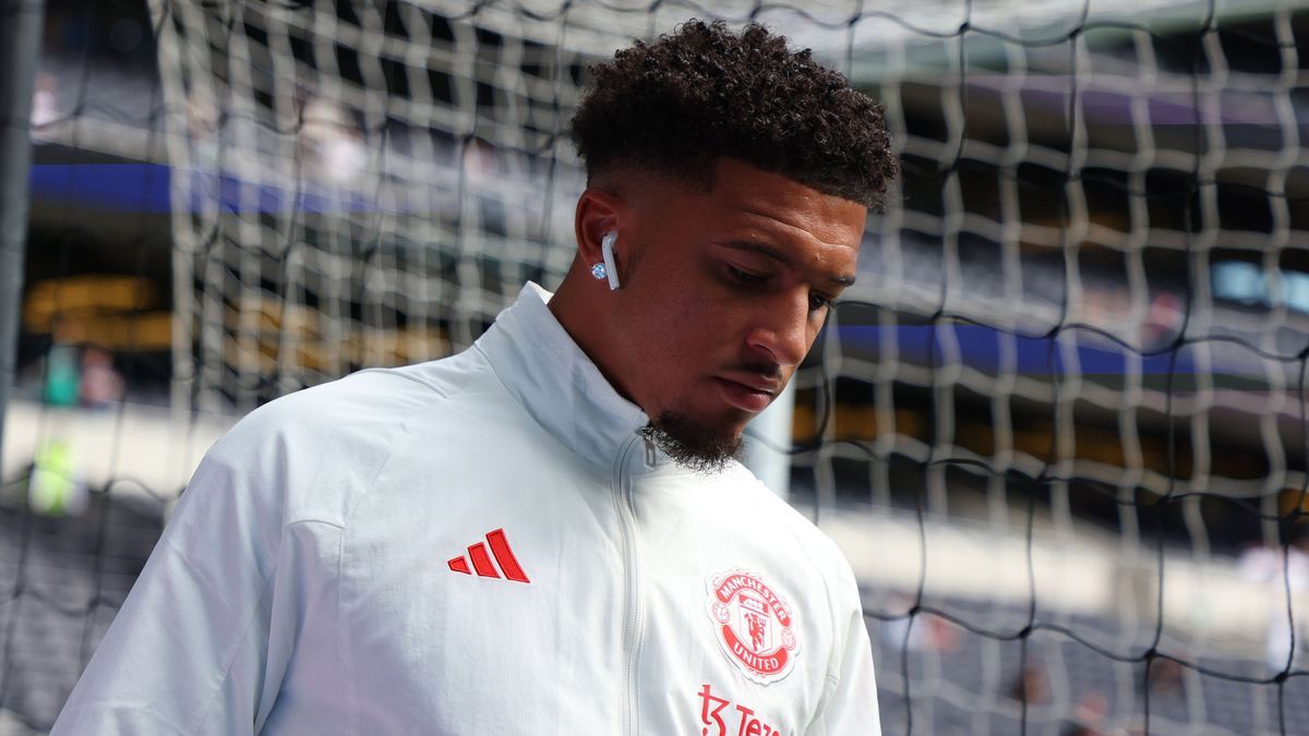 x19th August 2023; Tottenham Hotspur Stadium, London, England; Premier League Football, Tottenham Hotspur versus Manchester United, ManU Jadon Sancho of Manchester United arriving at Tottenham Hots...