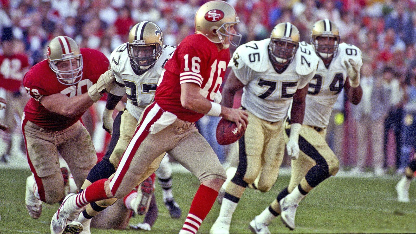 
                <strong>Geteilter Platz 3: San Francisco 49ers (1980)</strong><br>
                Das Team um Quarterback-Legende Joe Montana feierte 1980 das bis dato größte Comeback in einem Regular-Season-Match. Die 49ers machten einen 28-Punkte-Rückstand (7:35) gegen die New Orleans Saints wett und gewannen am Ende sensationell mit 38:35. In der zweiten Hälfte erzielten die Saints keine Punkte mehr, Montana warf zwei Touchdown-Pässe und lief einmal selbst in die Endzone.
              