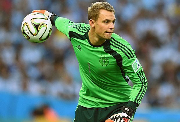 
                <strong>Manuel Neuer </strong><br>
                Manuel Neuer ist unter den Top 3 bei der Wahl zu "Europas Fußballer des Jahres" zusammen mit Arjen Robben und Cristiano Ronaldo. Der Nationaltorhüter überzeugt in diesem Jahr auf ganzer Linie und gewinnt die Weltmeisterschaft, die Deutsche Meisterschaft und den DFB-Pokal.
              