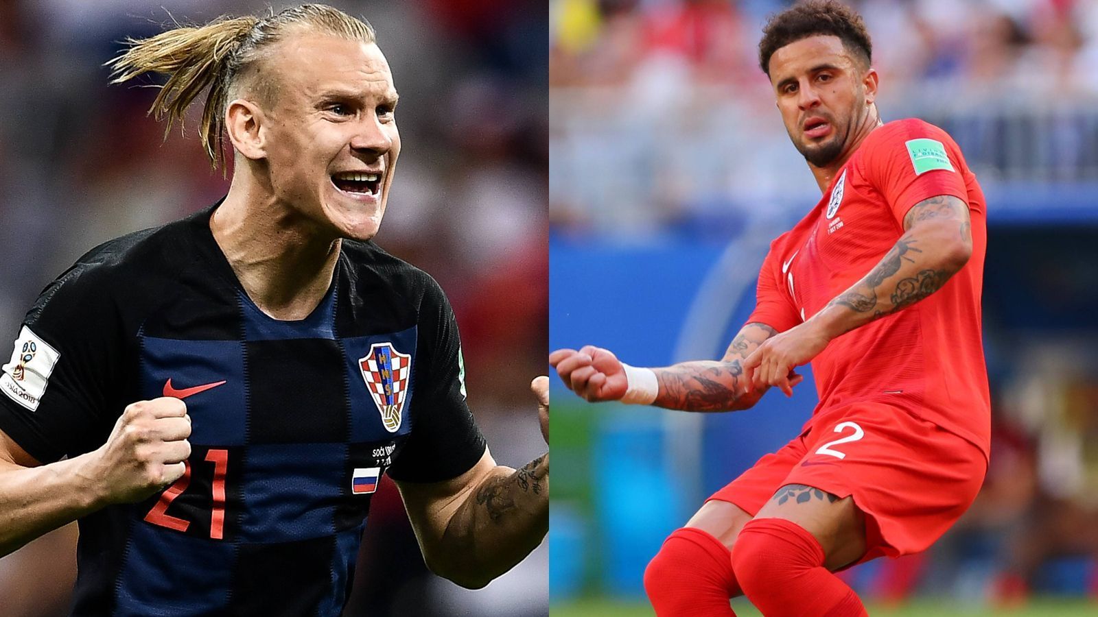 
                <strong>Domagoj Vida vs. Kyle Walker</strong><br>
                Walker spielt eine Schlüsselrolle in der englischen Dreierkette. Seine Präsenz und seine Schnelligkeit geben der Defensive eine gewisse Dynamik und Sicherheit, auch schwierige Situationen lösen zu können. Man merkt ihm die Guardiola-Schule in Manchester an. Vida fiel zuletzt unangenehm auf, als er den Halbfinal-Einzug der Ukraine widmete. Ein solider Innenverteidiger. Punkt für Walker.
              