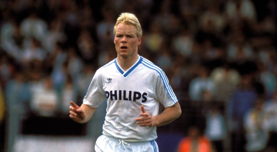 
                <strong>Ronald Koeman</strong><br>
                Abwehr: Ronald Koeman. Der damalige Libero wechselte 1986 von Liga-Konkurrent Ajax Amsterdam nach Eindhoven und kam in drei Jahren 105-mal für die PSV zum Einsatz. Mit Koeman feierte Eindhoven sechs Titel - dreimal Meister, zweimal Pokalsieger, einmal Europapokalsieger der Landesmeister. Vor der Saison 1989/1990 war für den Verteidiger dann aber Schluss in seinem Heimatland, Koeman zog es nach Barcelona. 
              