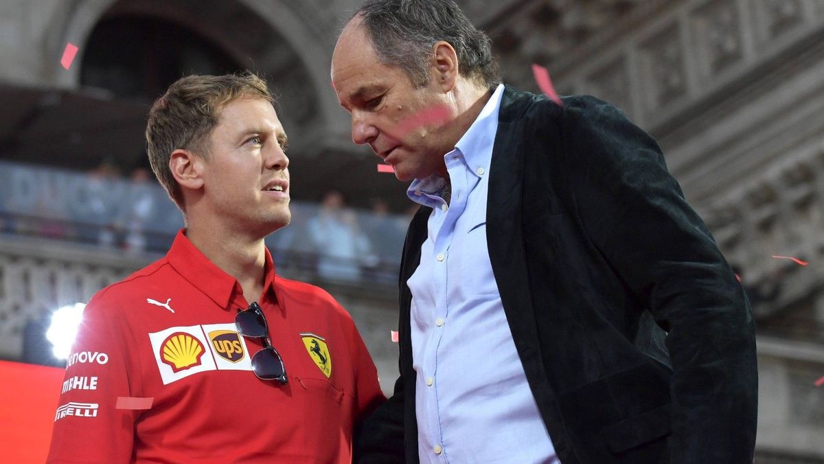 Ferrari-Pilot Sebastian Vettel mit DTM-Boss und Ex-Ferrari-Fahrer Gerhard Berger