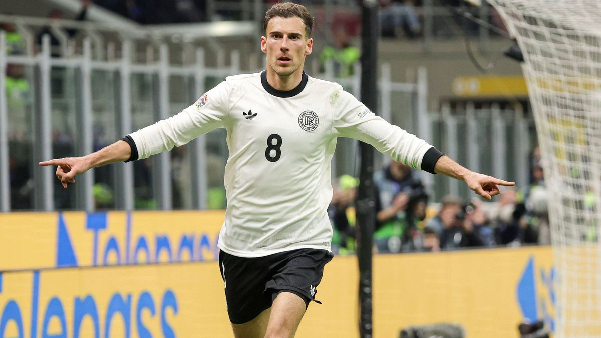 Italy Vs Germany in Milan, Italy - 20 Mar 2025 Leon Goretzka of Germany celebrates after scoring a goal during the Italian Serie A soccer match between Italy vs Germany at San Siro Stadium . Final ...