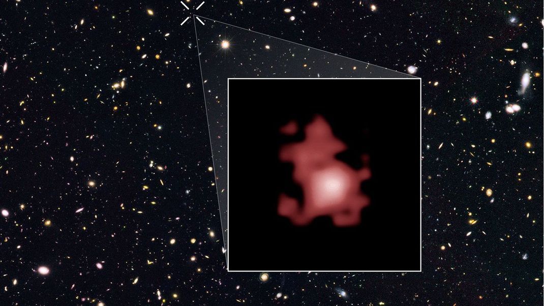 Die Wirtsgalaxie GN-z11 des Schwarzen Lochs - aufgenommen 2016 vom Weltraumteleskop Hubble.