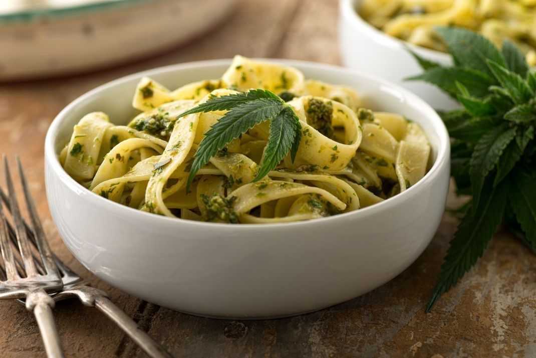 Gelungene Abwechslung für dein nächstes Pesto: Ein Mix aus aromatischen Hanfsamen, frischen Kräutern, Haselnüssen und Parmesan.